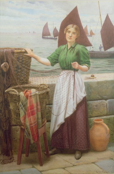 Girl Mending Nets by Ralph Todd